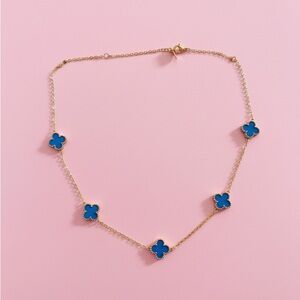 Gold and Blue Clover Necklace